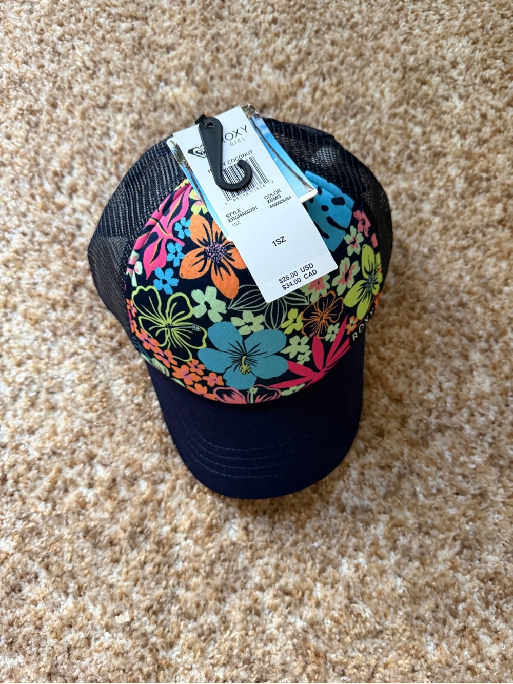 NWT Roxy Kids Floral Trucker Hat in Navy with Multicolor Flowers